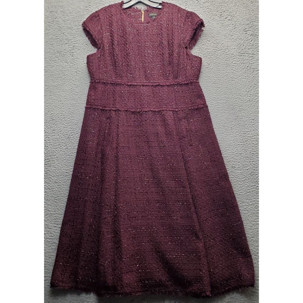 Donna Karan New York A-Line Dress Womens 16 Red Metallic Tweed Lined Back Zip - Picture 1 of 9